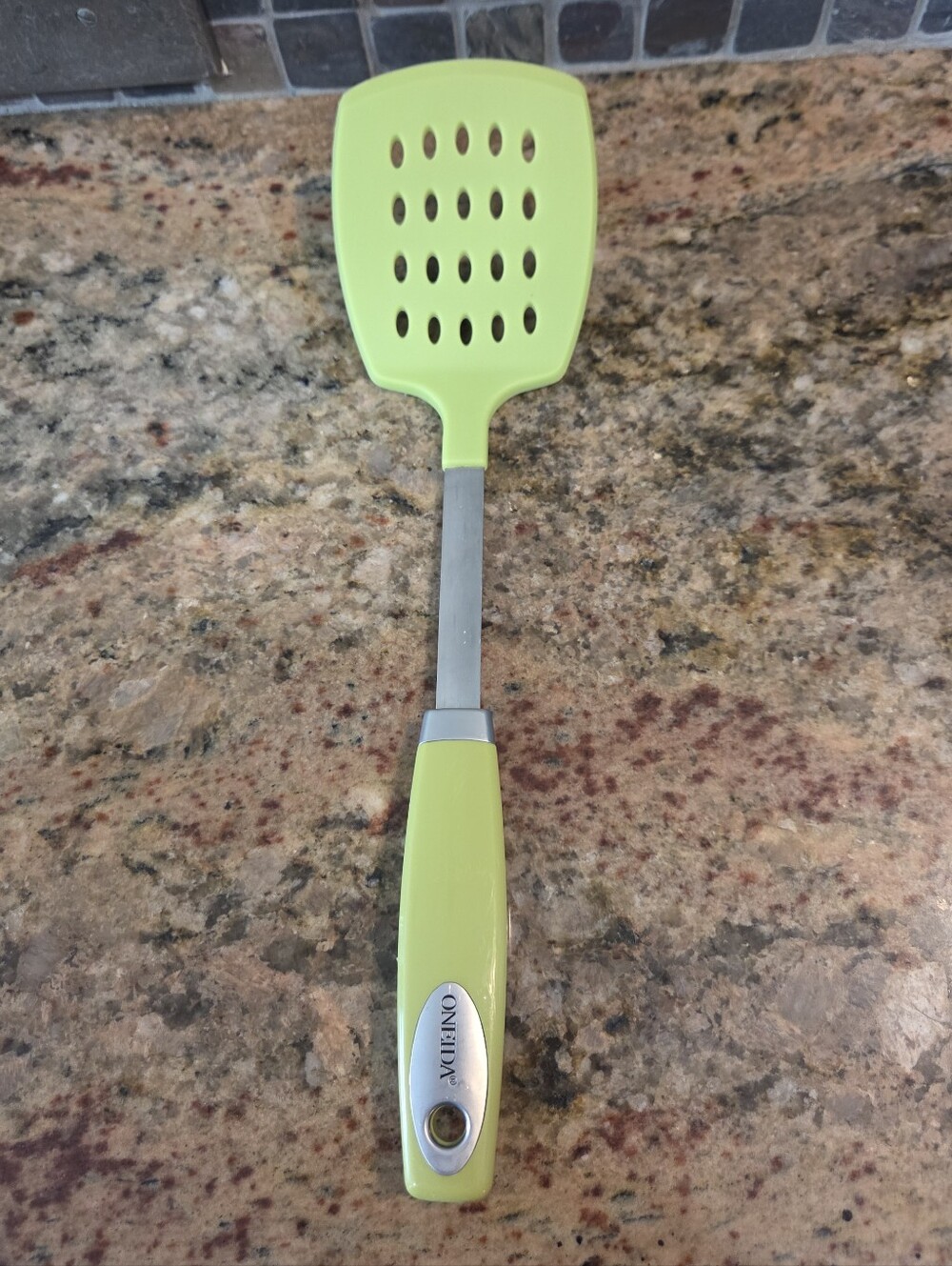 Oneida Silicone Slotted Spatula With Stainless Steel Handle Green Colorful 13"